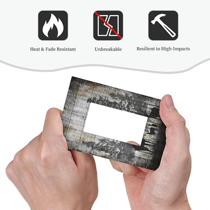 Rustic Deer Forest Vintage Wood Board 1 Gang Rocker Boho Light Switch Covers Decorative Country Unique Single Decora Outlet Wall Plate Faceplate Switchplate GFCI for Farmhouse Bedroom