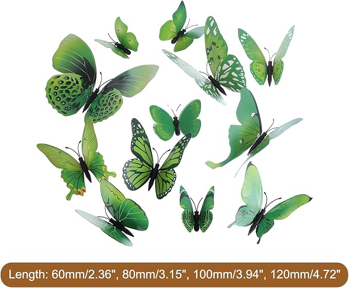 uxcell 120Pcs 3D Beautiful Butterfly Removable DIY Wall Stickers for Bedroom Living Room TV Background Decorations, Green
