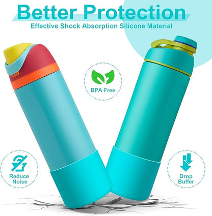 2PCS Silicone Water Bottle Boot for Owala 24oz 32oz 40oz, Anti-Slip Protective Sleeve Bottom Bumper Protector for FreeSip, Twist, and Flip Stainless Steel Water Bottles