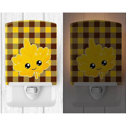 Caroline's Treasures BB7110CNL Fall Leaf on Gingham Ceramic Night Light Compact, UL-Certified, Ideal for Bedroom, Bathroom, Nursery, Hallway, Kitchen, 6x4x3, Multicolor
