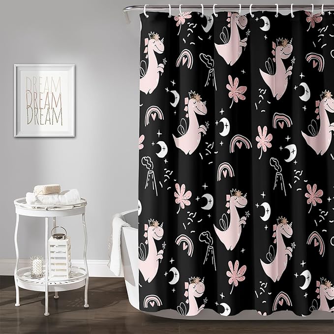 AILONEN Cute Dinosaur Shower Curtain,Cartoon Dinosaur Bath Curtain Gifts for Kids,Polyester Waterproof for Bathroom, 72" W*96" H with 12 Plastic Hooks