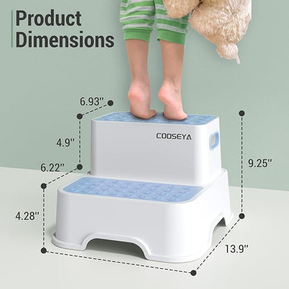 2 Step Stools for Kids,Toddler Step Stool for Bathroom Sink,No-Slip Double up Step Stool for Toddlers Bathroom, Multifunctional Toilet Step Stool for Kids,Toilet Potty Training(2 Packs)（Blue）