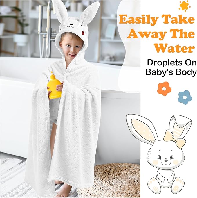 2 Pcs Toddler Hooded Bath Towel 50" x 32'' Thick Animal Hooded Towel for Kid Absorbent Baby Bath Towel Bathrobe Blanket for Boy Girls 0-5 Years(Yellow, White,Tiger, Rabbit)