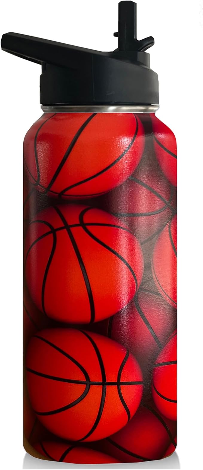 32 oz Basketball Water Bottle Insulated Vacuum Stainless Steel Sports Water Bottle with 2 Lids (Straw and Spout Lid) for Gym Camping Hiking