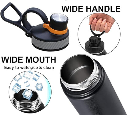 22 oz Double Wall Vacuum Insulated Stainless Steel Water Bottle with Spout Lid BPA Free (BLACK, 22 OZ)