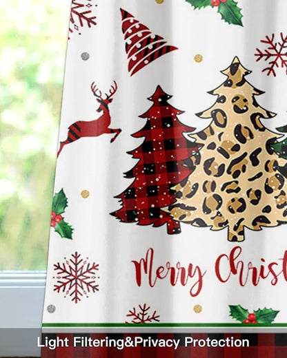 Merry Christmas Kitchen Curtains Valances for Windows Farm Christmas Tree Buffalo Plaid Leopard Rod Pocket Window Treatment for Kitchen/Living Room/Bedroom/Bathroom,60" X 18" -1 Panel, Holiday Decor