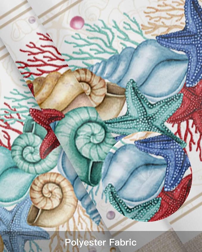 Coastal Beach Kitchen Curtains Valances for Windows Nautical Ocean Seashell Coral Starfish Rod Pocket Window Treatment for Kitchen /Living Room/Bedroom/ Bathroom, 54" X 18", Brown Aqua Summer