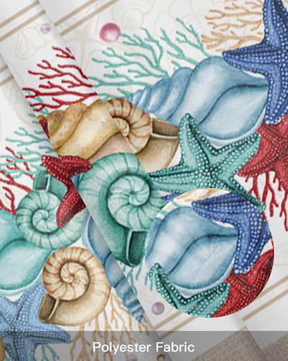 Coastal Beach Kitchen Curtains Valances for Windows Nautical Ocean Seashell Coral Starfish Rod Pocket Window Treatment for Kitchen /Living Room/Bedroom/ Bathroom, 54" X 18", Brown Aqua Summer
