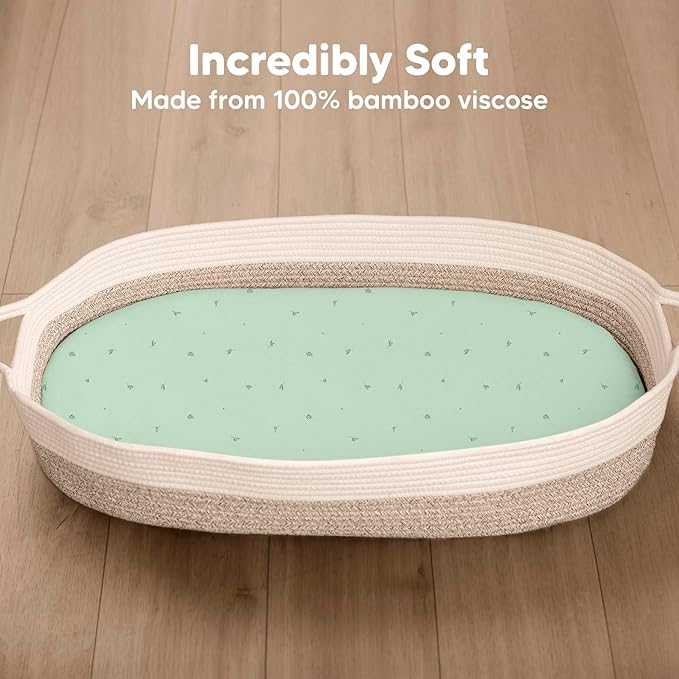 2-Pack Baby Bassinet Sheets Girl, Boy - Viscose Derived from Bamboo Fitted Bassinet Sheets Compatible with Halo Bassinest Swivel Sleeper, Baby Delight, Graco Bedside Bassinet Mattress Sheet (Bunnies)