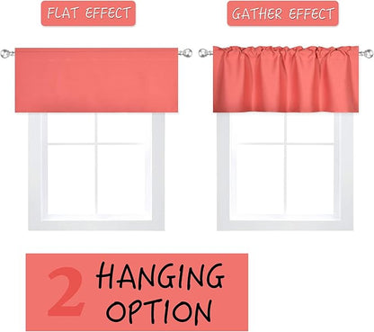 Coral Valance for Windows 42x18 Inch Solid Thermal Insulated Blackout Rod Pocket Kitchen Valance for Bathroom Living Room 1 Panel