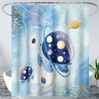 AILONEN Sea Turtle Shower Curtain,Blue Space Planet Turtle Bath Curtain,Watercolor Ocean Turtle Shower Curtain Waterproof for Bathroom Decor with 12 Plastic Hooks, 36" W*72" H