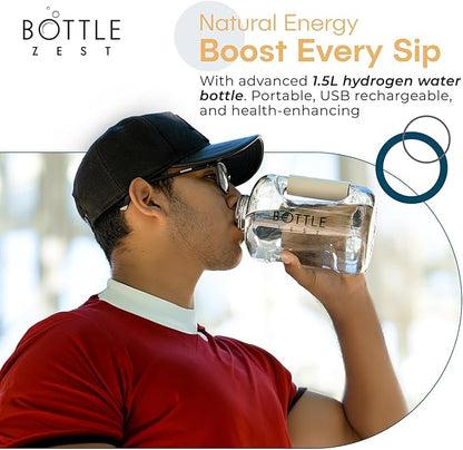 50oz | 1.5L Hydrogen Water Bottle Generator | Latest 2024 SPE PEM Technology | Leakproof | Sports Bottle Jug and Handle | Tritan BPA Free Plastic (Black)