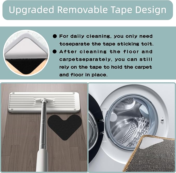 Non Slip Rug Grippers, 12 Pairs Anti Slip Rug Tape Keep Corners Flat, Kitchen Rugs and Mats Non Skid Washable Carpet Tape, Carpet Pad Rug Grippers for Hardwood Floors and Area Rugs