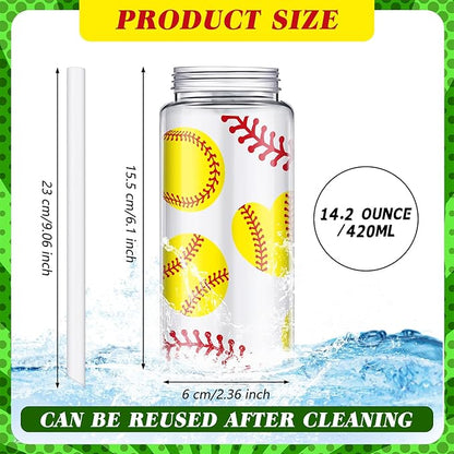 40 Pcs Softball Team Gifts Include Softball Drawstring Bag Softball Cups with Lid and Straw 14.2 oz Reusable Clear Plastic Drinking Cups for Birthday School Sport Decorations Party Supplies