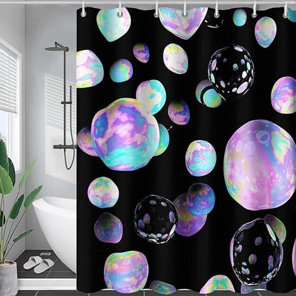 AILONEN Colorful Planet Shower Curtain,Purple Planet Bath Curtain for Bathroom Decor,Polyester Waterproof with 12 Plastic Hooks 72" W*96" H