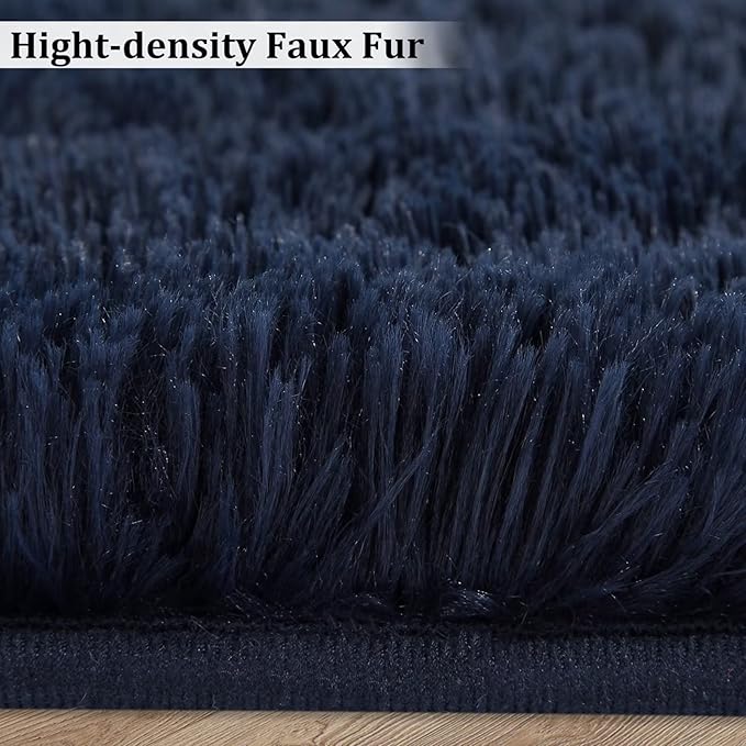 Large Modern Shag Rugs for Living Room, Fluffy Soft Area Rug Plush Carpet for Bedroom, Indoor Luxury Fuzzy Rug for Girls Kids Room Decor, Non Shedding Faux Fur Rugs, Navy Blue, 6' x 9'