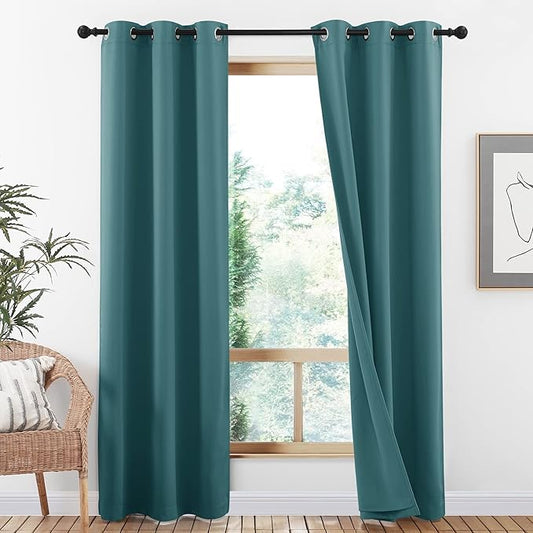 NICETOWN Complete 100% Blackout Curtain Set, Thermal Insulated & Energy Efficiency Window Draperies for Guest Room, Full Shading Panels for Shift Worker and Light Sleepers, Sea Teal, 42W x 84L, 2 Pcs