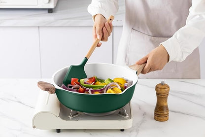 Country Kitchen Pots and Pans Set Nonstick, Cast Aluminum Kitchen Cookware Set with Utensils, 14 Pcs Non Stick Cooking Set w/Frying Pans & Saucepans