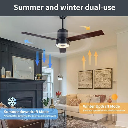 52 Inch Ceiling Fan with RGB Dimming LED Light,with Music Bluetooth Speaker,with Remote Control,3-Speed Regulation, Reversible Motor,Timing,for Living Room,Bedroom,Restaurant,Outdoor
