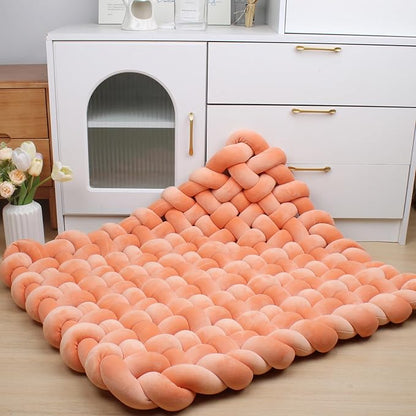 XHJRI Thickened Braided Knot Seat Mat, Knotted Floor Decorative Cushion, Handmade Baby Infant Playing Pad Nursery Rug (27.5 * 31.5 Inch,Carrot)