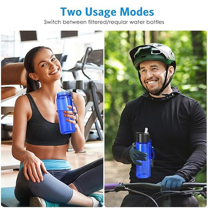 AMIR 0.01μm Ultra-Filtration Filtered Water Bottle, Built-in Compass Water Filter Bottle with 4-Stage Filtration for Hiking,Survival, Camping, Backpacking, Emergency