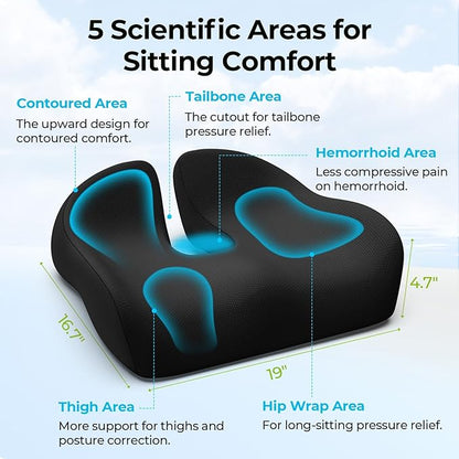 AUVON Enhanced Thick 4.7" Seat Cushions for Office Chairs, Hemorrhoid Pillow with Innovative Memory Foam for Balanced Support and Softness, Donut Pillow for Sciatica and Tailbone Pain Relief