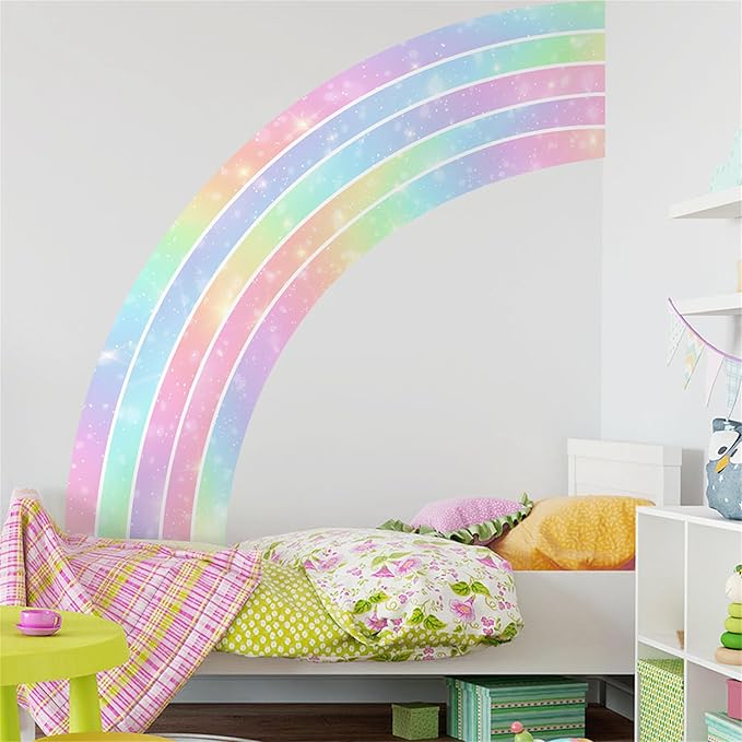 Waterproof Removable Vinyl Huge Rainbow Wall Decal Sticker for Nursery Kidsroom School Classroom Livingroom Bedroom Bathroom Decorations Art Kids Graduation Boho Cute Decals
