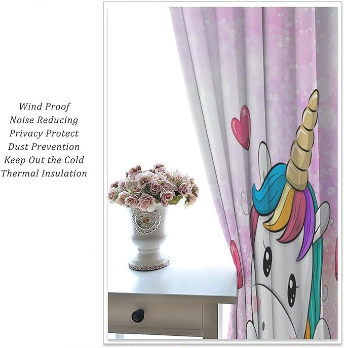Kids Unicorn Curtains Kids Girls Boys Rainbow Unicorn Pattern Blackout Curtains Bedroom Curtains 42x45 Inches 2 Panels
