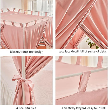 AIKASY Bean Paste Canopy Bed Curtains with Top Ties and Tie Backs for Bedroom Decoration - Queen Size Bed Curtains with Windproof and Lightproof Features