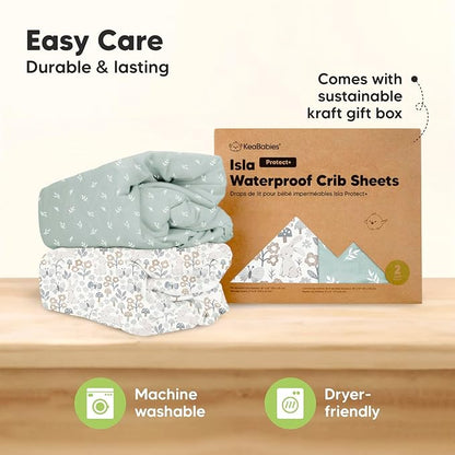 2-Pack Waterproof Crib Sheets for Boys, Girls - Viscose Derived from Bamboo Crib Sheets Neutral, Crib Mattress Protector Sheet, Soft Toddler Bed Sheets, Fitted Baby Crib Sheets Girl, Boy (Prairie)