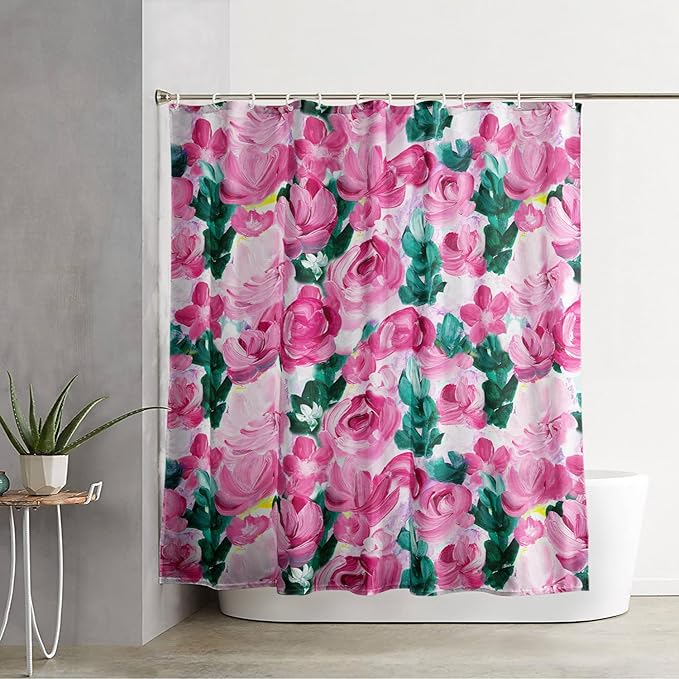 AILONEN Rose Shower Curtain,Large Group of Roses Waterproof Fabric Shower Curtain Set for Girls Kids Teens, 36" W*72" H Oil Painting Rose Theme Bathroom Decor