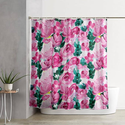 AILONEN Rose Shower Curtain,Large Group of Roses Waterproof Fabric Shower Curtain Set for Girls Kids Teens, 60" W*72" H Oil Painting Rose Theme Bathroom Decor