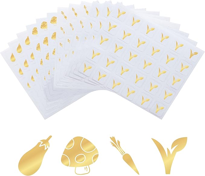 OLYCRAFT 2400pcs 4 Styles Gold Meal Stickers 0.5 Inch Food Choice Sticker Eggplant/Mushroom/Carrot/Vegan Wedding Meal Indicator Stickers Kitchen Stickers for Place Card Wedding Party Supplies