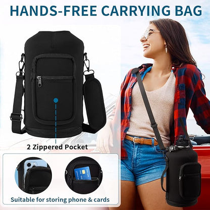 Large Insulated Water Bottles 1 Gallon - Water Jug with Strap Carrier Bag, Straw & Spout Lid, Paracord Handle, Bottle Boot, Big Metal Water Flask Stainless Steel Canteen, 128oz Insulated Water Bottle