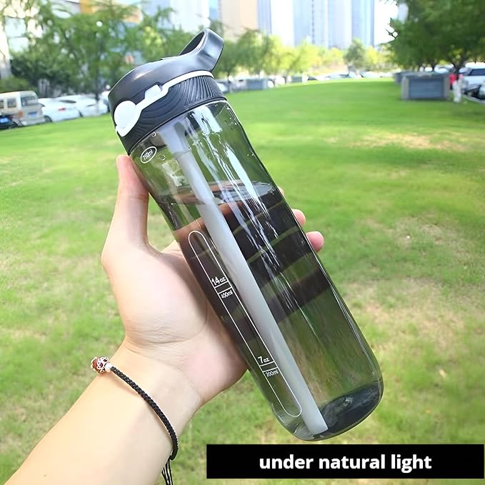 25oz Water Bottle with Clip Handle, Water Bottles with Locking Lid, Travel Plastic Water Bottle,Water Bottle with Straw, and Sports Tritan water bottle - Black