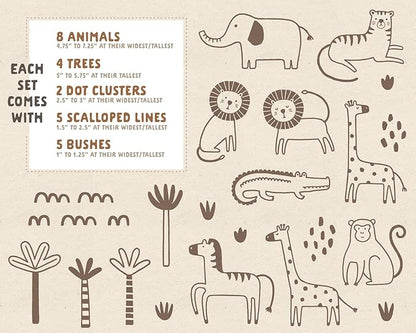 Jungle Animal Wall Decals Safari Nursery Wall Art Removable Wall Stickers Kids Room Decor Tropical Jungle Wall Decor