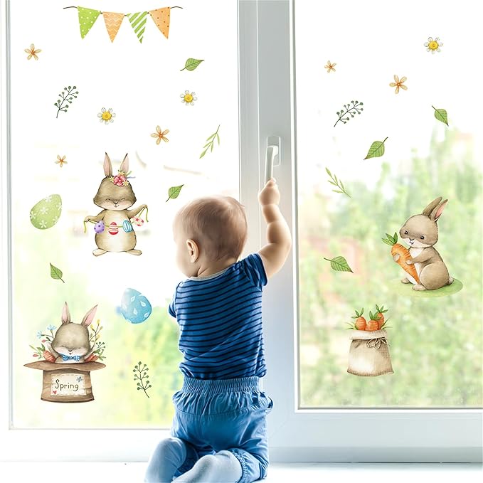 Cute Bunny Carrot Wall Stickers, sacinora DIY Rabbit Cartoon Animal Wall Decals Removable Vinyl Peel and Stick for Window Living Room Children's Room Bedroom Nursery Bathroom Kitchen Decorations