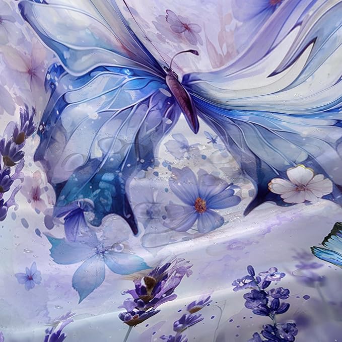 AILONEN Beautiful Butterfly Shower Curtain,Purple Butterfly Bath Curtain for Bathroom for Girls,Lavender Flower Shower Curtain,Watercolor Tie Dye Shower Curtain Set with Hooks,72" W*84" H