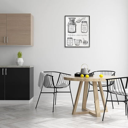 Stupell Industries Kitchen Conversion Chart Neutral Grey Word Drawing, Design by Artist Daphne Polselli Wall Art, 24x30, Off- White