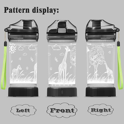 Ammonite Giraffe Kids Water Bottle with 3D Glowing LED Light - 14 OZ Tritan BPA Free - Creative Ideal Travel Cup Gift for School Kid Boy Child Holiday Camping Picnic