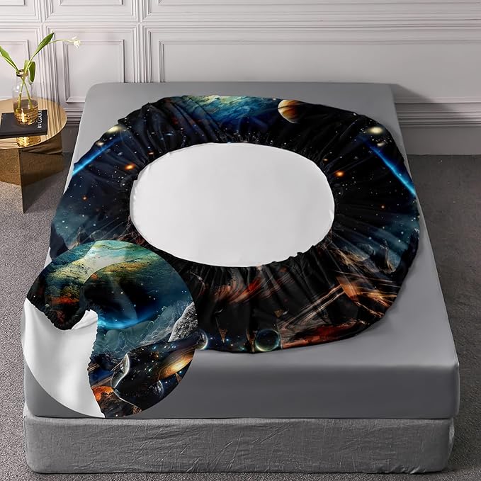 AILONEN Panther Fitted Sheet Set Twin XL Size, Galaxy Starry Planet Volcano Boys Black Bear Bed Sheet Set,3 Pieces Printed Fitted Sheet with 2 Pillowcases