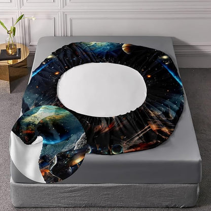 AILONEN Panther Fitted Sheet Set Queen Size, Galaxy Starry Planet Volcano Boys Black Bear Bed Sheet Set,3 Pieces Printed Fitted Sheet with 2 Pillowcases