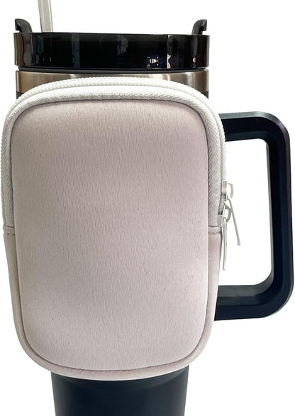 Water Bottle Pouch for Stanley Quencher Adventure 40oz & Stanley IceFlow 20oz 30oz,Tumbler Pouch with Pocket, for Keys, Wallet, Cards, Earphone,Compact, Versatile (White)