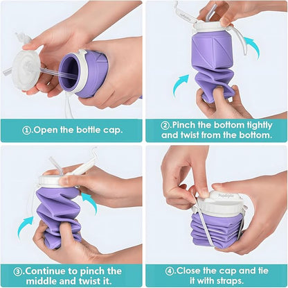 690ML Collapsible Water Bottles Reusable Leak Proof Silicone Water Bottle BPA Free Durable Foldable Sports Bottles & straw 23oz Lightweight Bottle for Gym Hiking Biking Camping Travel Bottle