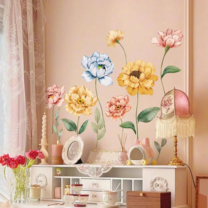 Large Flower Wall Decals Colorful Blossom Floral Wall Stickers Removable Wall Murals Peel and Stick Girls Bedroom Living Room Nursery Wall Decor
