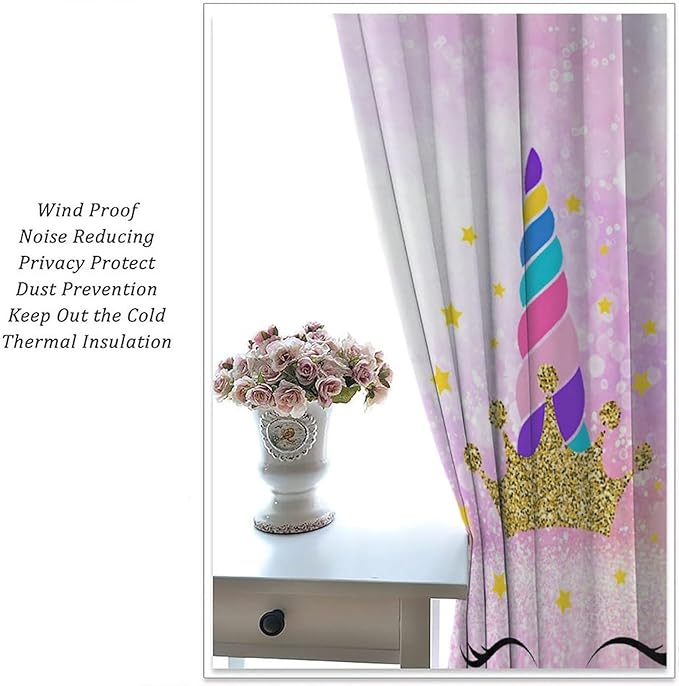 Kids Unicorn Curtains Kids Girls Boys Rainbow Unicorn Pattern Blackout Curtains Bedroom Curtains 72x63 Inches 2 Panels