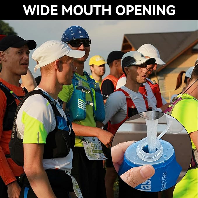 Premium Collapsible Water Bottle-250ml (8.8oz), Portable Soft Flask Water Bottle for Hydration Pack/Running Vest- Folding Water Bottle for Running, Hiking, Cycling (Blue 250ml)