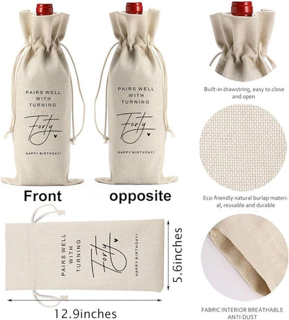 40th Birthday Decorations for Women Her, 40th Birthday Gifts for Her Women Wine Bag, Funny Wine Gift Bag Forty Birthday Gifts, 40th Birthday Wine Bag, 40 Year Old Birthday Gift Anniversary Favors