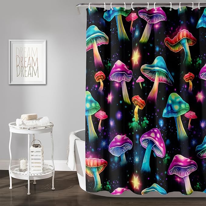 AILONEN Colorful Magic Mushroom Shower Curtain,Natural Fungal Plants Shower Curtain Set for Bathroom,Boho Style Waterproof Fabric Bath Curtain for Kids Girls, 72" W*78" H