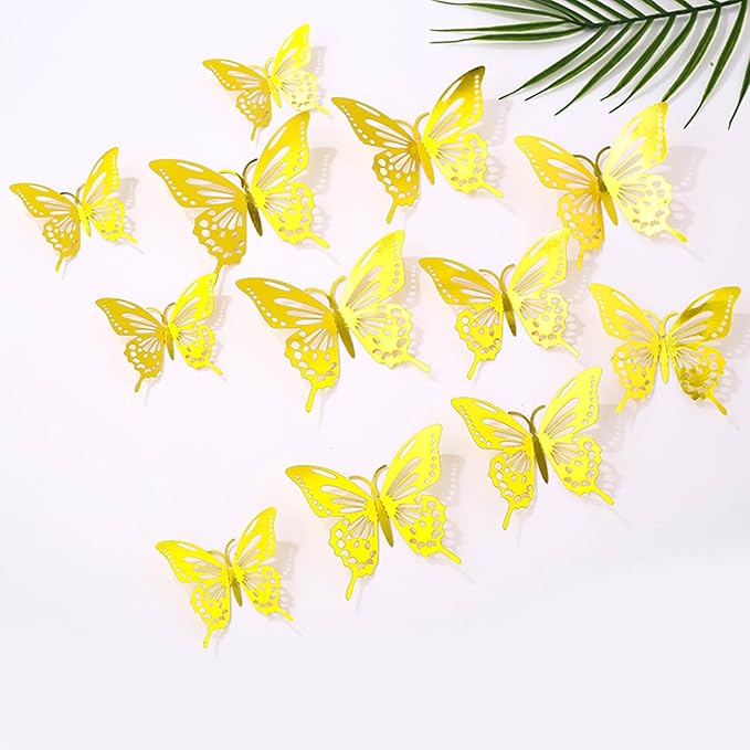 72Pcs 3D Butterfly Wall Decor 3 Sizes 3 Styles, Butterfly Decorations Party Birthday Cake Decoration, Removable Butterfly Wall Stickers for Kids Nursery Wedding Bedroom Room Decor(Gold)